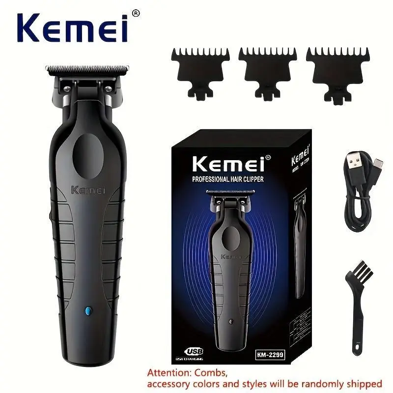 Professional Hair Trimmer, 1 Box Wireless Electric Hair Clipper with Guide Comb & Cleaning Brush & USB Charging Cable, Multifunctional Grooming Hair Shaver for Men