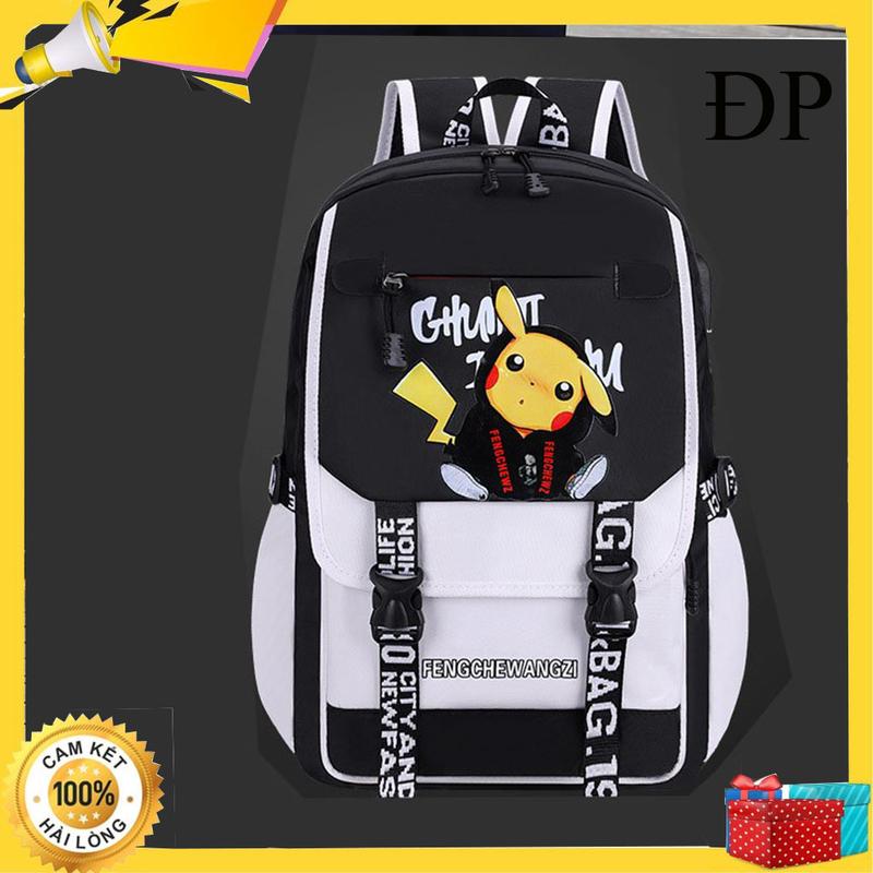 Balo nam nữ Balo đi học hình Pikachu - Ba lô cho học sinh sinh viên nam chất đẹp, làm cặp đựng laptop tiện dụng gọn nhẹ 15,6 inch Bag Da