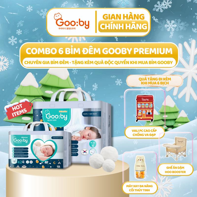 [GOOBY] [Combo 6] Tã/Bỉm Ban Đêm Gooby Premium - Chuyên gia bỉm đêm, chống trào đến 12h size M/L/XL/XXL cho bé từ 6kg - 24kg + TẶNG QUÀ