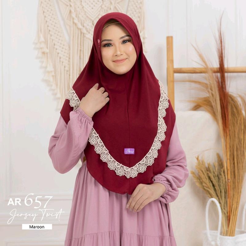 Hijab Bergo Instan AR 657 Jilbab Dewasa Kombinasi Renda Exclusive || Anniha 1