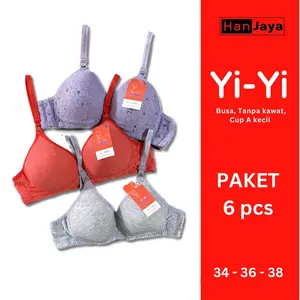 6 pcs Bra YIYI | Busa, tanpa kawat, Cup kecil setara A, kait 2 Remaja