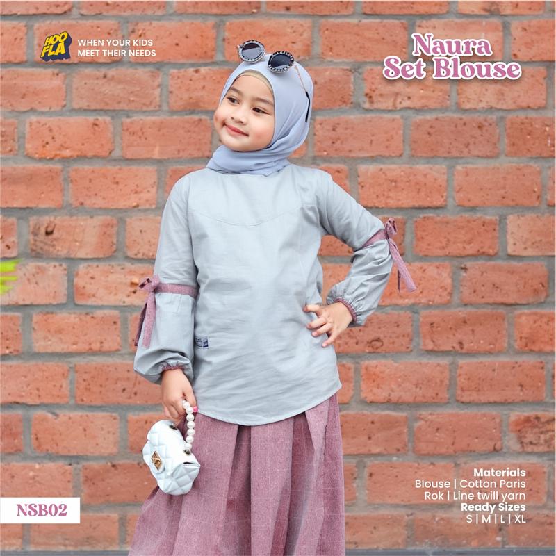 Hoofla Kids - Setelan Blouse dan Rok Naura Anak Perempuan 3-12 Tahun Maroon Navy Syari Elegan Lebaran Crinkle - Muslim, Gamis 5