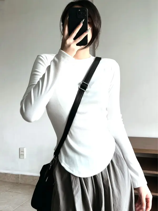 Áo tăm cổ tròn vạt bầu dài tay nữ - Thun dáng ôm body dài tay kiểu dáng bánh bèo tiểu thư hotgirl phong cách hàn quốc đẹp 5