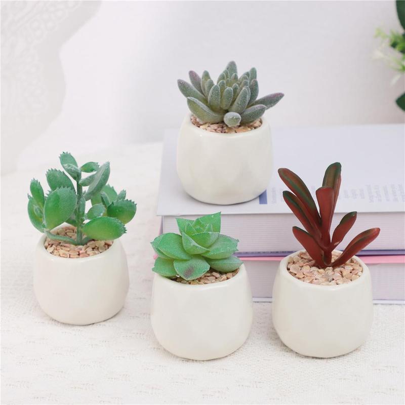 Mini Succulent Potted Plant, 4 Counts Mini Faux Succulent Potted Plant, Decorative Plants for Home Office Desktop, Home Decor Supplies 2
