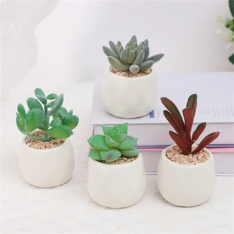 Mini Succulent Potted Plant, 4 Counts Mini Faux Succulent Potted Plant, Decorative Plants for Home Office Desktop, Home Decor Supplies 2