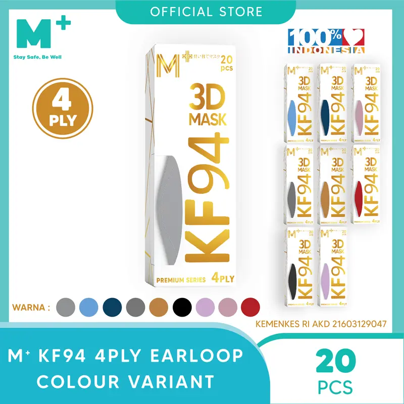 Masker Medis KF94 Earloop M+ 4ply Colour Variant - Isi 20 Pcs 0