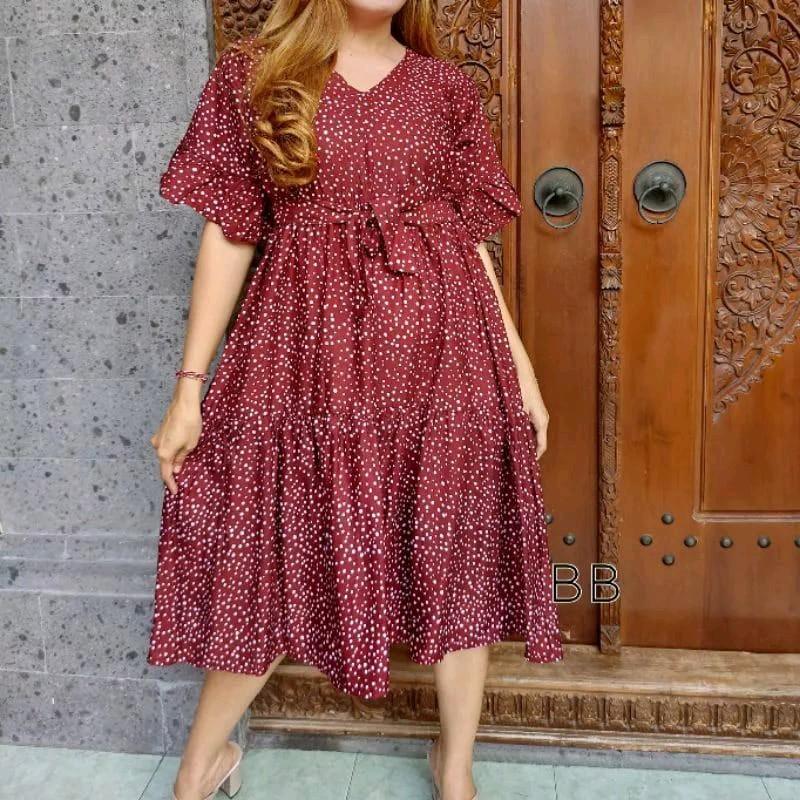 DRESS JENIMA JUMBO LD 120CM  MOTIF TERBARU POLKADOT Fit Baju Bumil Busui  Rayon Wanita Ibu Hamil MOTIF POLKADOT Kuning Kancing 4