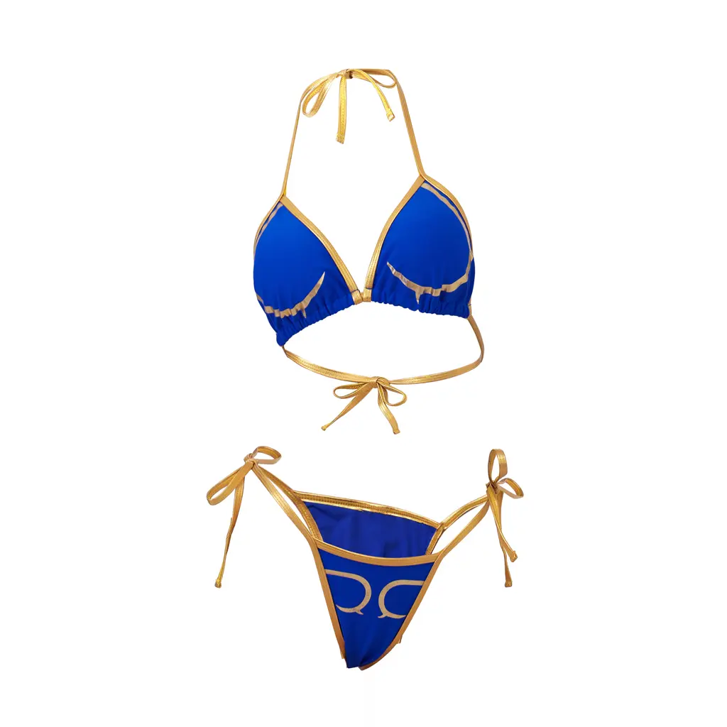 Game Chun Li Cosplay Costume Swimsuit Chun-Li Two Pieces Sexy Bikini Summer Beach Bathing Suit Halloween  Outfits
