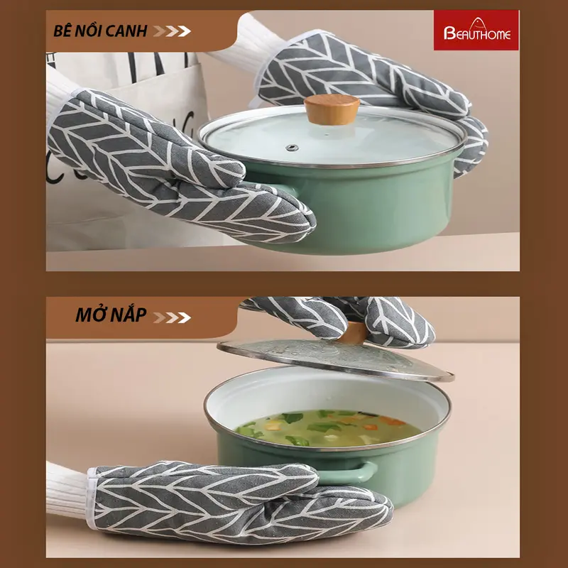 Găng tay chống nhiệt Găng tay nhà bếp làm bánh chống nóng chất Vải Thô Trần Bông 2 Lớp bền đẹp 1