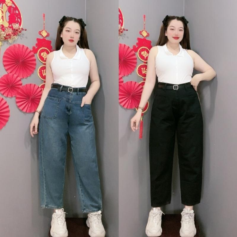  Quần jean bigsize nữ ống rộng kiểu dáng suông baggy siêu hack dáng thon gọn chân Top xu hướng J8 Women Pants Ong Đen 