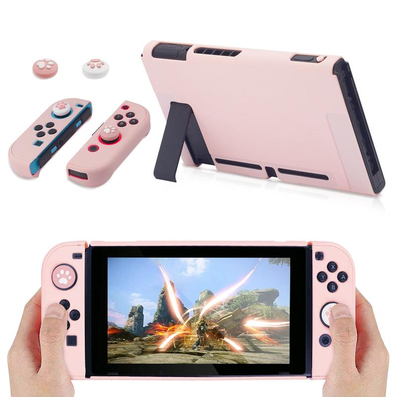 Cute Travel Carrying Case for Switch, 1 Set 10 in 1 Game Console Protective Case with Game Console Stand & Thumb Grip Caps, Console Accessories Kit 6