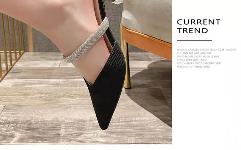 Product Introduction of Dép Bít Mũi Cho Nữ, Bộ Sưu Tập Xuân / Hè Mới 2024, Dây Đeo Đính Đá Giày Cao gót, Gót Nhọn, Thích Hợp Với Váy, Dép Tinh Tế Giày Nữ 11
