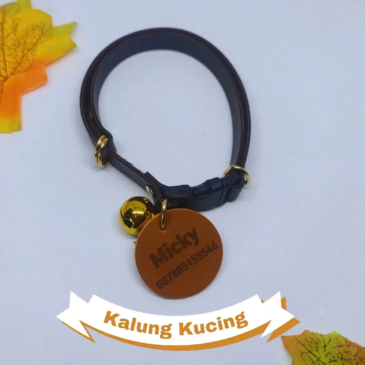 KALUNG KUCING KULIT GRATIS UKIR NAMA DAN LONCENG NYARING TERMURAH BEST SELLER