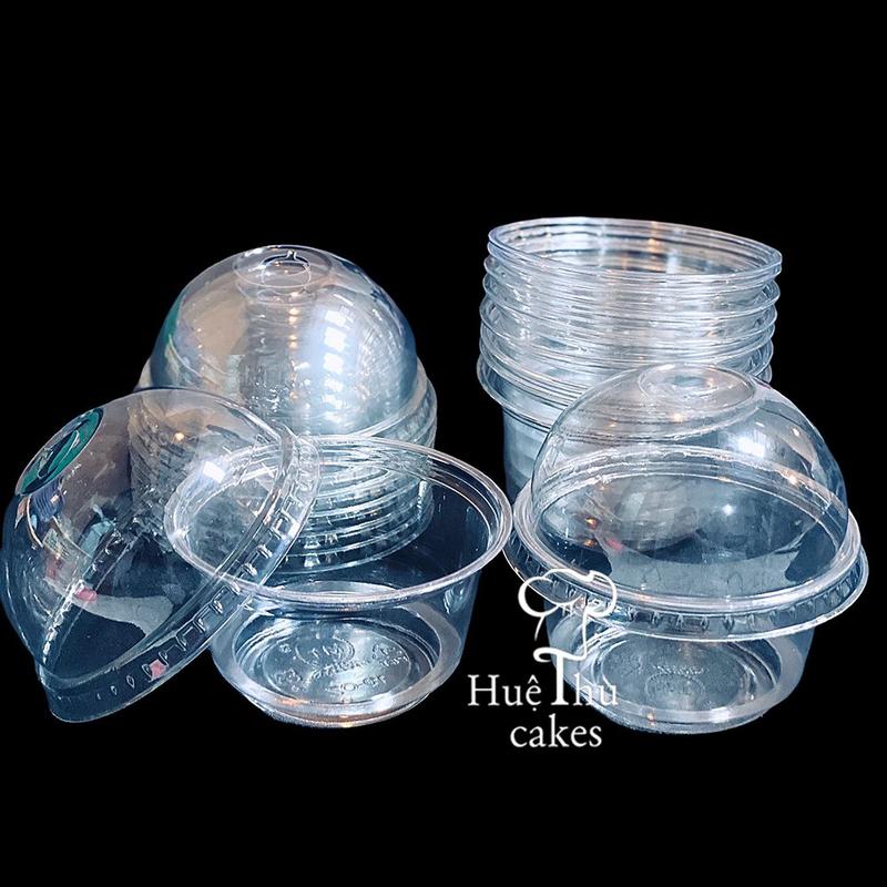 Ly nhựa PET lùn kèm nắp cầu (set 100 ly) dùng đổ rau câu, đựng đồ uống, làm kem