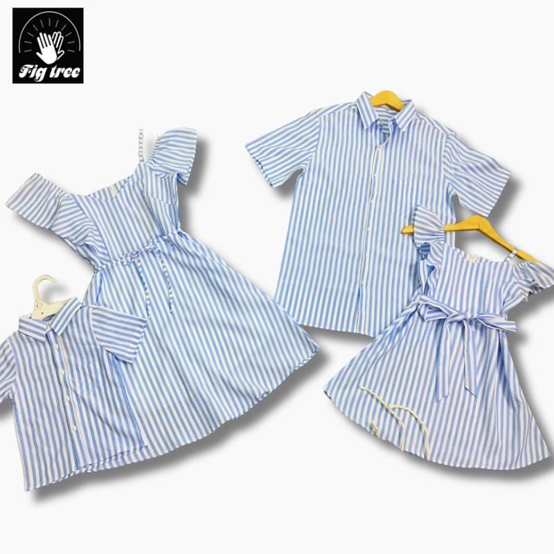 Sét Đồ Gia Đình FigTree ( Sét giá 1 sp) - Áo Sơ Mi Nam Và Váy Nữ Họa Tiết Sọc Xanh (Mã Số 171 ) Chất Cotton Mềm Mịn, Thoáng mát - Nam ko Kèm Quần 2