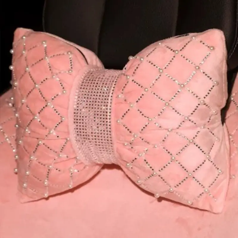 Rhinestone Decor Car Headrest Pillow & Lumbar Pillow, Cute Car Seat Neck Support Pillow, Sparkling Car Interior Accessories for Women & Girls 5
