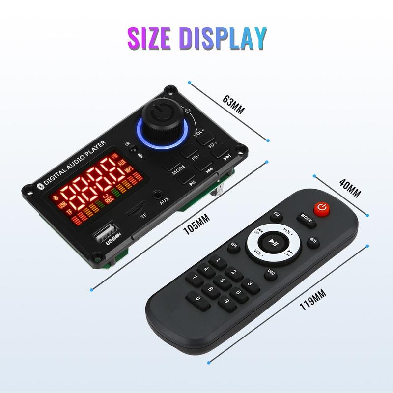 Product Introduction of Car Bluetooth 5.0 12V 2*80W MP3 player USB FM microphone handsfree control decoding board 27