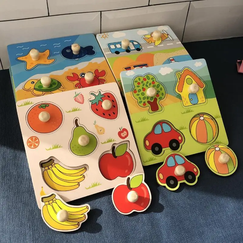 Hand Grab Board Puzzle for Children's Early Childhood Education Cognitive Benefits Intelligence Toy Baby 1 Building Block 2-year-old Shape Matching Boy