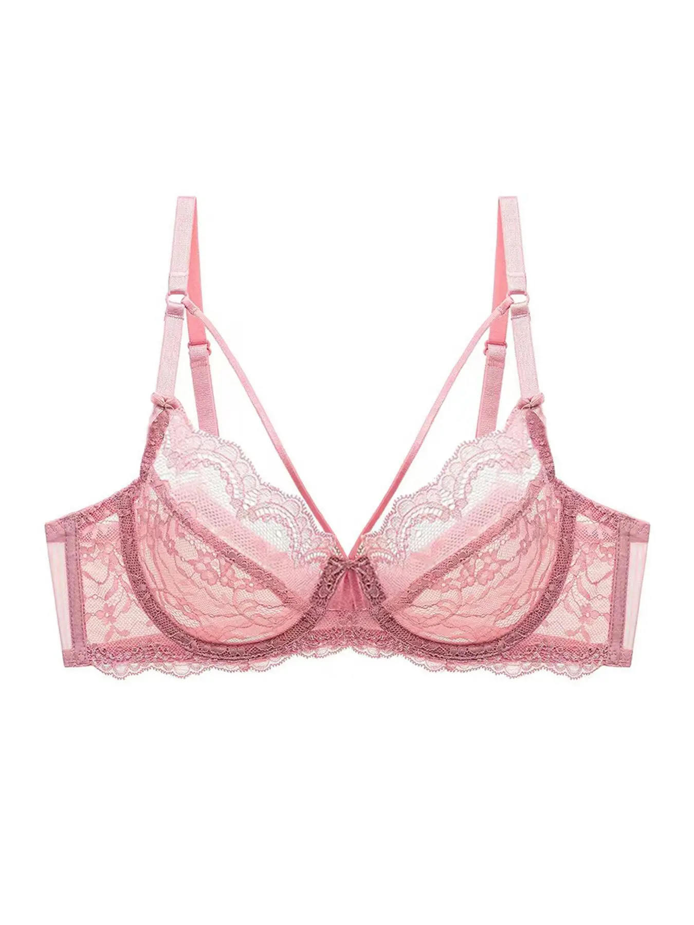 【Plus Size】 Floral Lace Criss Cross Cami Bra, Adjustable Strap Underwire Bra for Women, Soft Comfy Breathable Lingerie for All Seasons