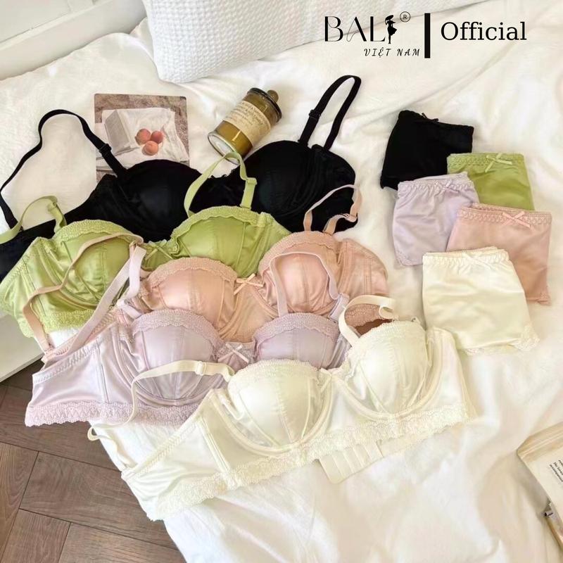 ĐuÁo Lót Nữ Lụa Satin, Bộ Áo Ngực Gọng Dẻo - Đệm 0.3cm, Form Quả Tròn Ôm Nâng Chống Chảy Xệ Vòng Một Phối Ren Bali Việt Nam - Mã A2907