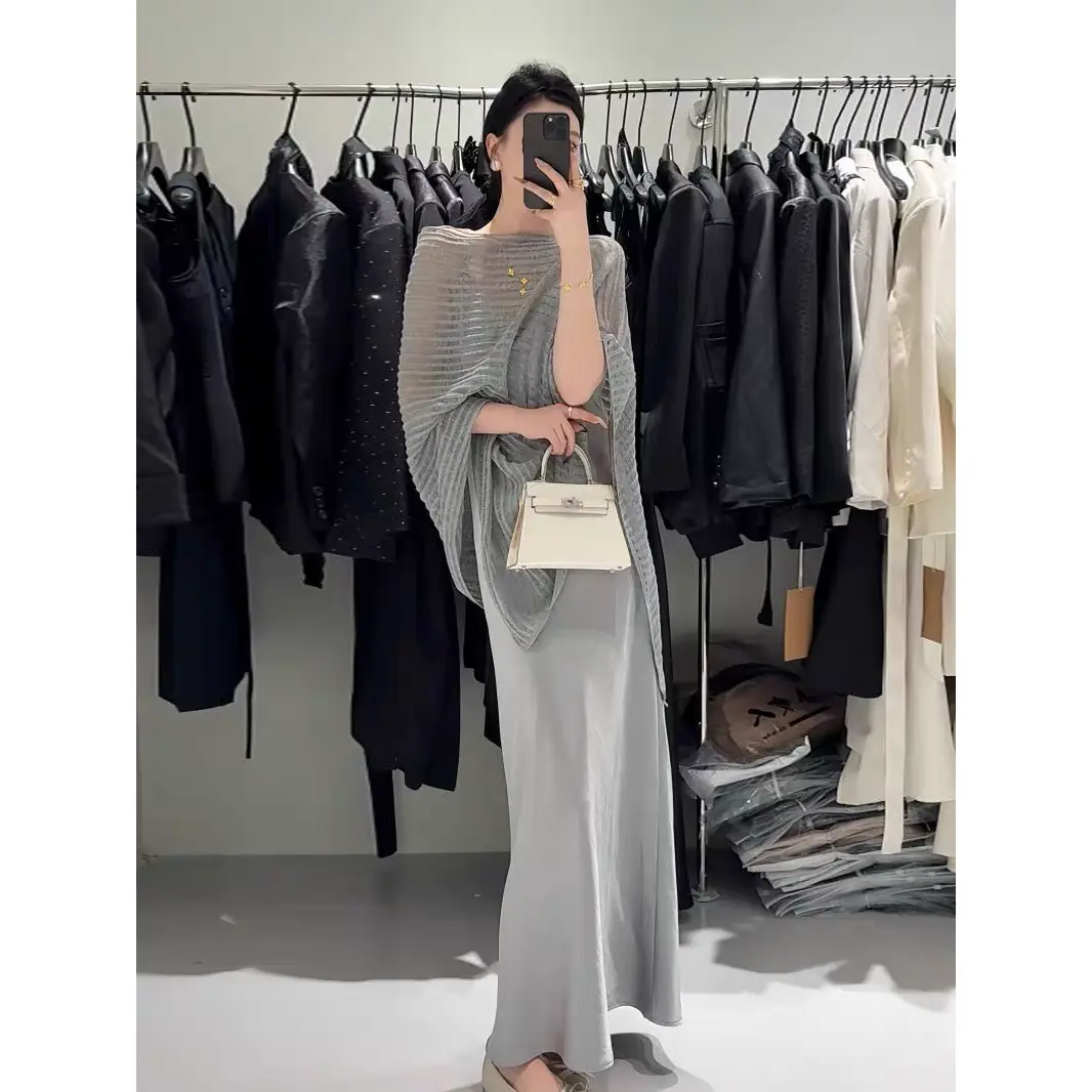 New First Release Lazy Style Hollow Knit Sweater French Elegant High-end Loose Casual Slightly Sheer Cape Top Women's Clothing