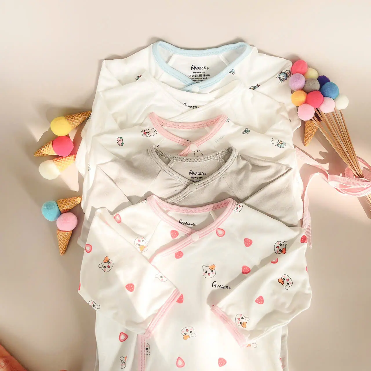 [Avaler] Áo sơ sinh dài tay cao cấp chất liệu sợi tre mềm mát cho bé trai bé gái 3-7kg Cotton