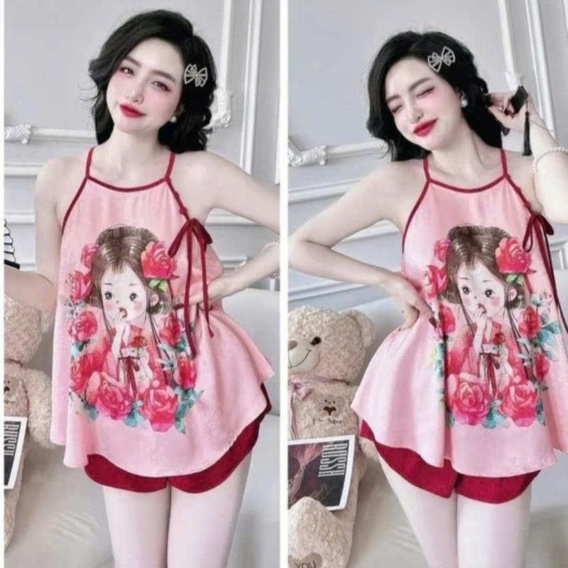 [Mẫu mới] Bộ Đồ Yếm Ngủ Nữ Dễ Thương Chất Liệu Phi Lụa Mềm Mát Freesize 40-60kg Women Voi Áo Set Đồ Ngủ Phù Hợp Mùa Xuân Hè Thu Giặt Máy Dễ Thương & Thoải Mái