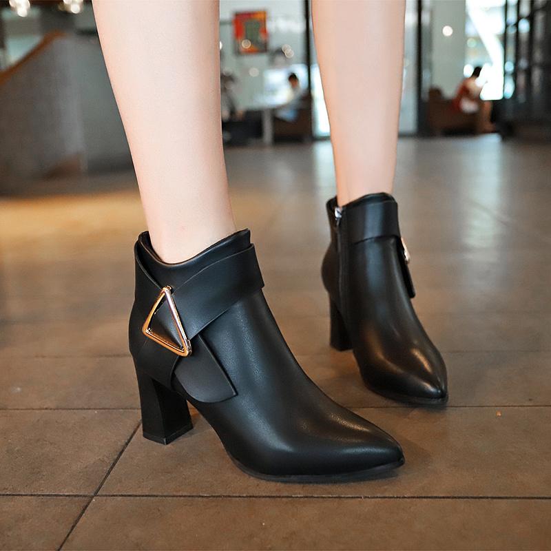 Product Introduction of Women's High Heels Short Boots Spring Autumn Belt Buckle Ankle Boots Female Bottes High Pu Leather Shoes Waterproof Woman Pumps Footwear Girl Walking Shoes Comfort 12