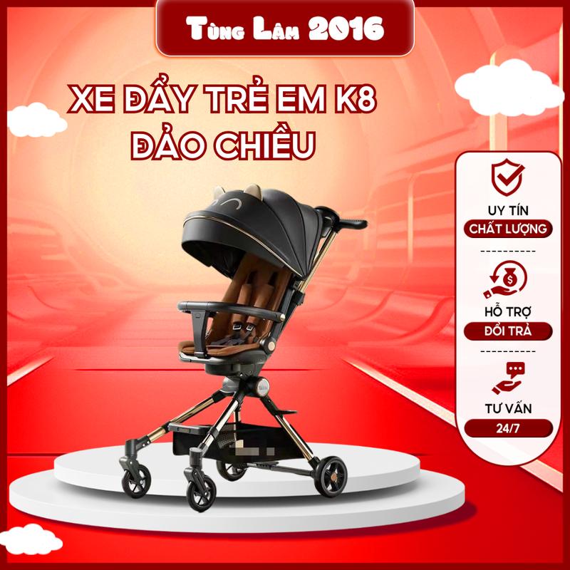 Xe đẩy cao cấp K8 kèm bàn ăn dặm vô lăng nhạc ngả sâu đảo chiều, gấp gọn cho bé yêu Kem