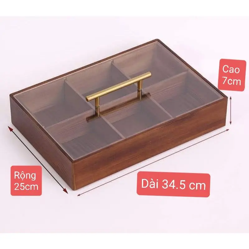 khay đựng mứt - khay đựng mứt tết bằng gỗ cao cấp, Thiết Kế 6 Ngăn Sang Trọng , chống bụi bẩn, ẩm ướt, khay mứt tết gỗ an toàn cho sức khỏe, hộp mứt tết, khay mứt tết Phúc-Lộc-Thọ bằng nhựa 5