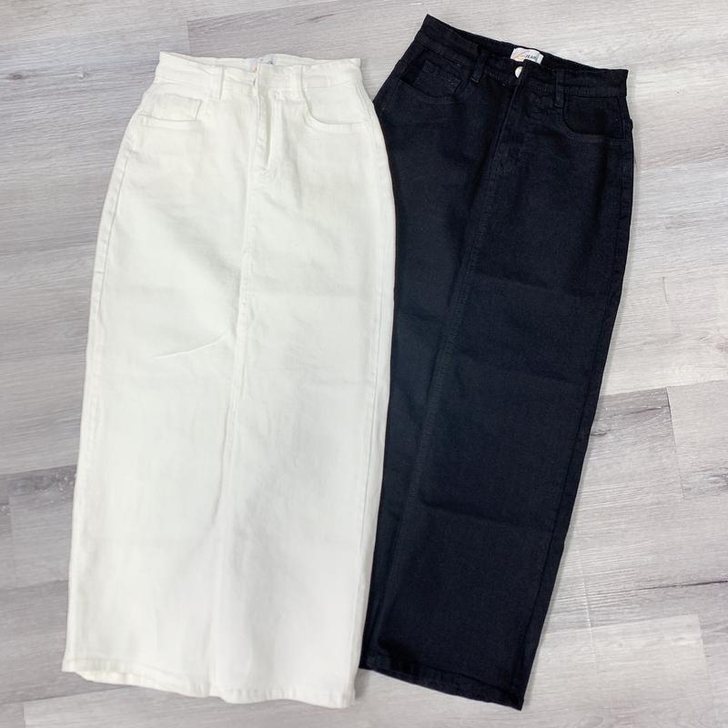 [CO DÃN] Chân váy jean nữ dáng dài phom ôm trơn chất jean Denim Women màu trắng đen xẻ sau trẻ trung MS005 Nhung