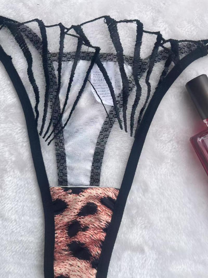 Product Introduction of Women's Leopard Print Sheer Bra & Panty Two-piece Set, Adjustable Strap Bra & Panty, Lingerie Set for Women 4