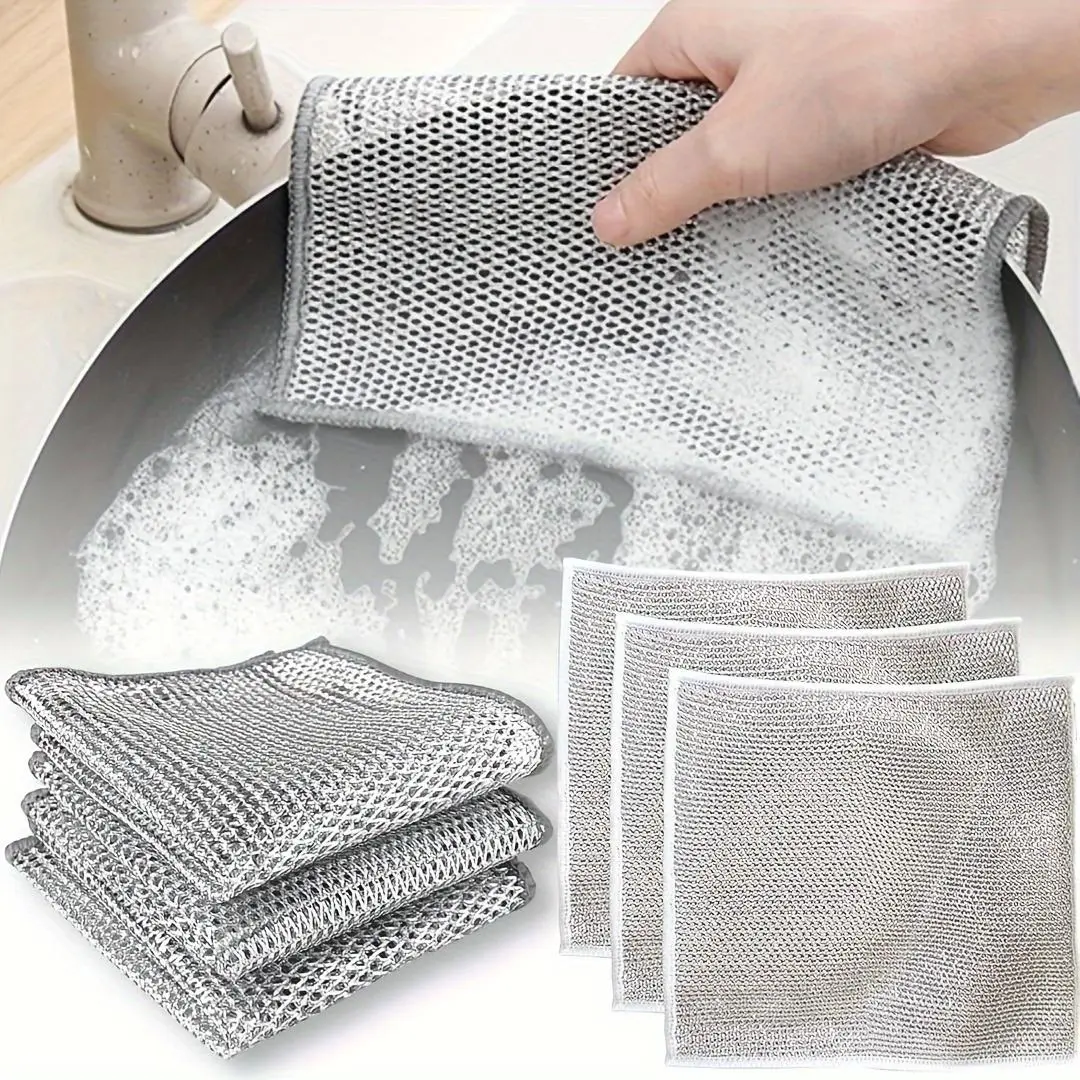 Double-sided Cleaning Cloth, 5pcs/set Kitchen Accessories Reusable Dish Towel, Cleaning Rag, Multi-function Cleaning Cloth, Household Cleaning Tools Supplies