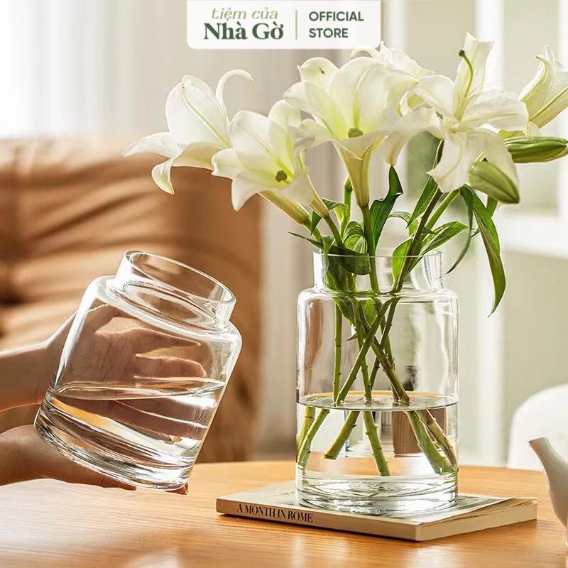 Bình Hoa Thủy Tinh Trụ Basic Nhà Gờ Cắm Hoa Trang Trí Lọ Hoa Decor Phòng Khách Đơn Giản BTT23 M18 + Tặng Kèm Gói Dưỡng Hoa Tươi