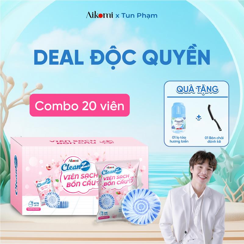 [AIKOMI X TUN PHẠM] Combo 20 viên sạch bồn cầu CleanZ Tặng 01 Lọ Tỏa Hương Lovenose Hương Biển + 01 Bàn Chải Đánh Kẽ