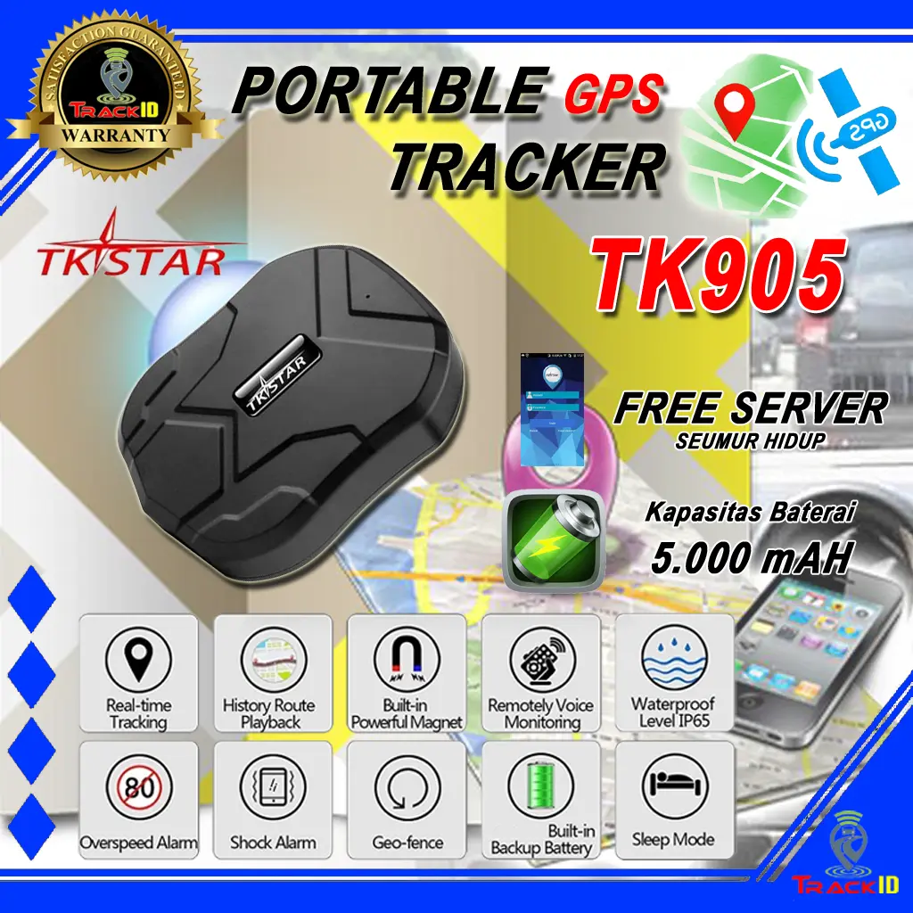 GPS TRACKER PORTABLE ORIGINAL TKSTAR TK905 TK 905 5000 MAH MOBIL MOTOR TK915 TK905B TK918 TRACKER FREE SERVER