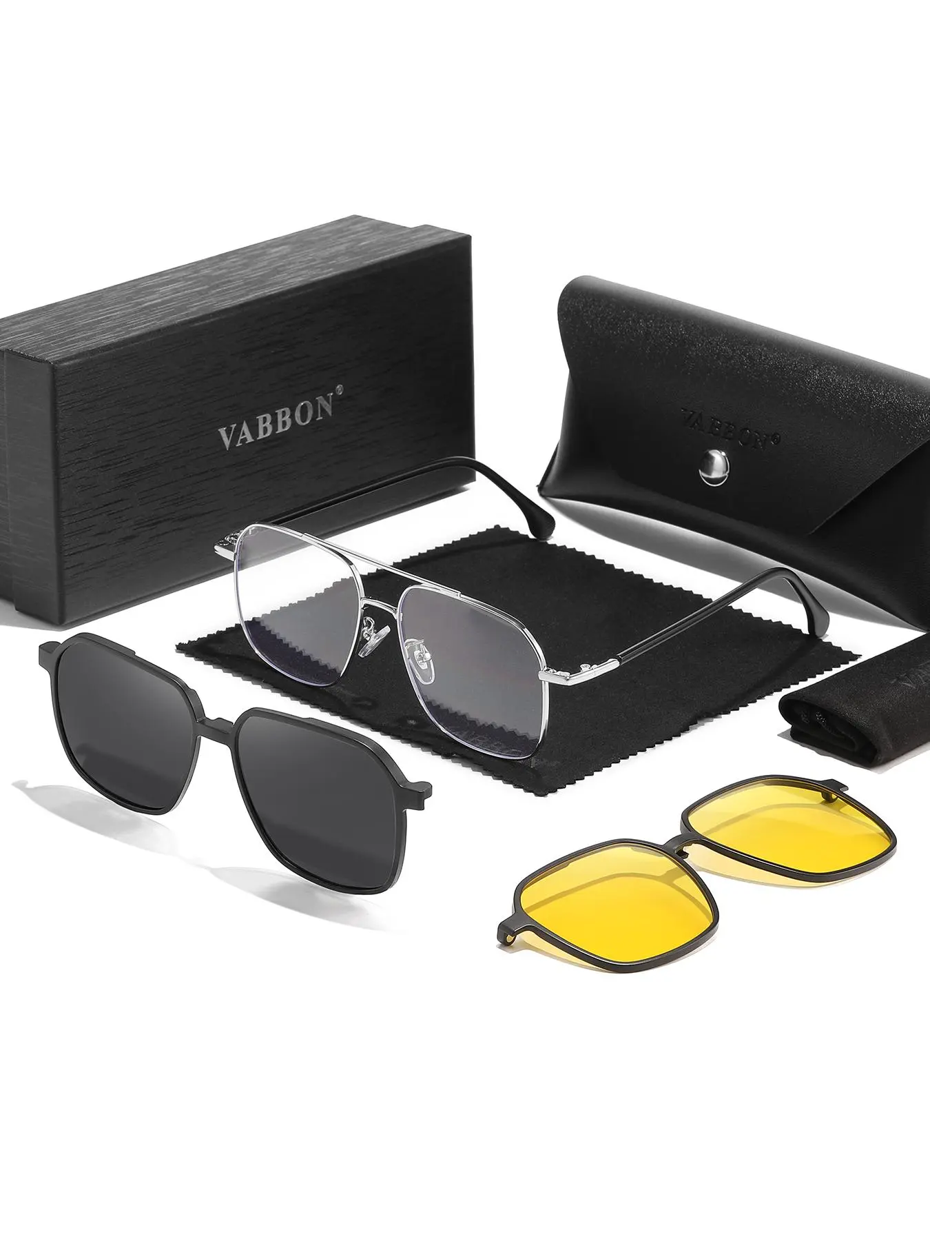 Fashion Polarized Magnetic Sunglasses Set, Including Square Frame Eyeglasses & Magnetic Sunglasses Set, Outdoor Driving Glasses, Trendy Sunglasses for Men