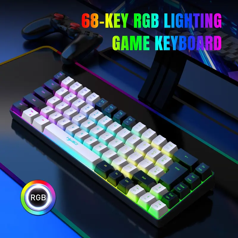 HXSJ Wired Keyboard & Mouse (1 Set), Compact 68 Keys Mini Wired Keyboard with RGB Backlight, Suitable for Gaming PS4 Xbox PC Laptop Mac 6