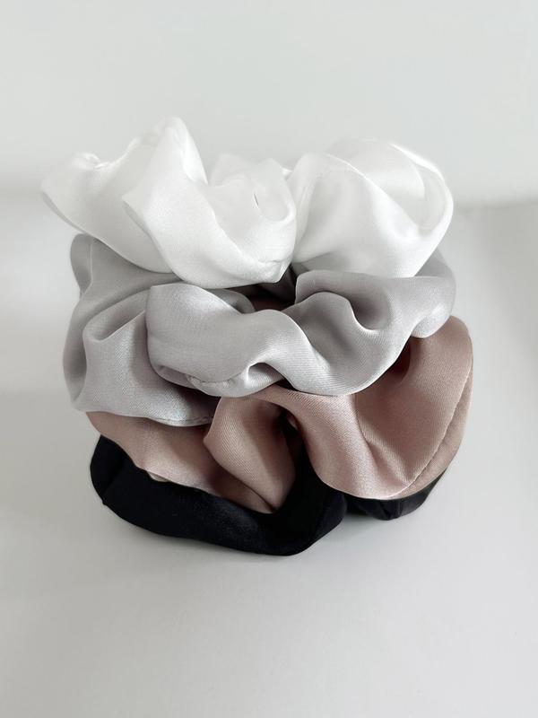 4pcs Women's Simple Plain Polyester Satin Scrunchie, Mixed Color Hair Tie, Casual Daily Hair Accessories, Fashion Accessories For Daily Use 3