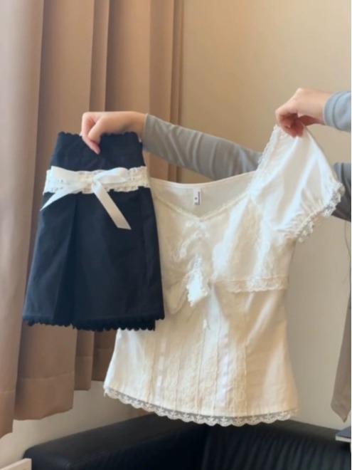 [ Bigsize 55-100kg] Set y2k áo ren mix chân váy A đuôi cá ren trổ nữ tính