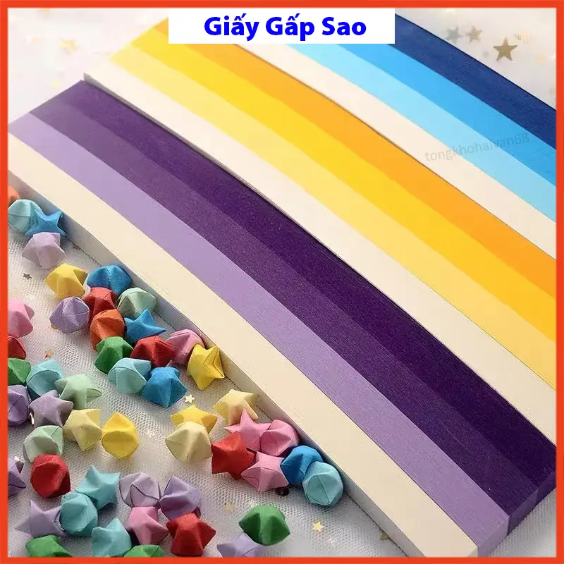 Giấy gấp sao dài 24cm 540 tờ , giấy origami nhiều màu dạ quang nhiều mẫu lựa chọn