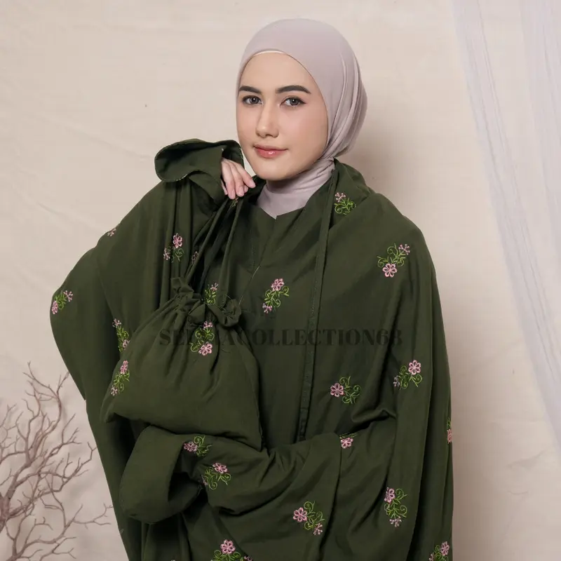 Mukena Terusan Dewasa Jumbo Bordir Bunga Melati 2in1 Katun Premium Panjang Cantik Lembut 5