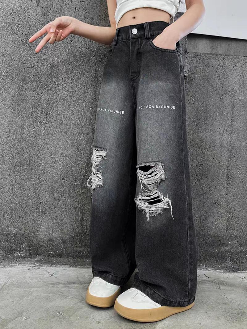 Product Introduction of Quần Jean Xuông Rách SEE Cạp Chun Cho Bé Gái Ong Women Dáng Suông Sz 11-15 Hàng Việt Nam Pants dài 15