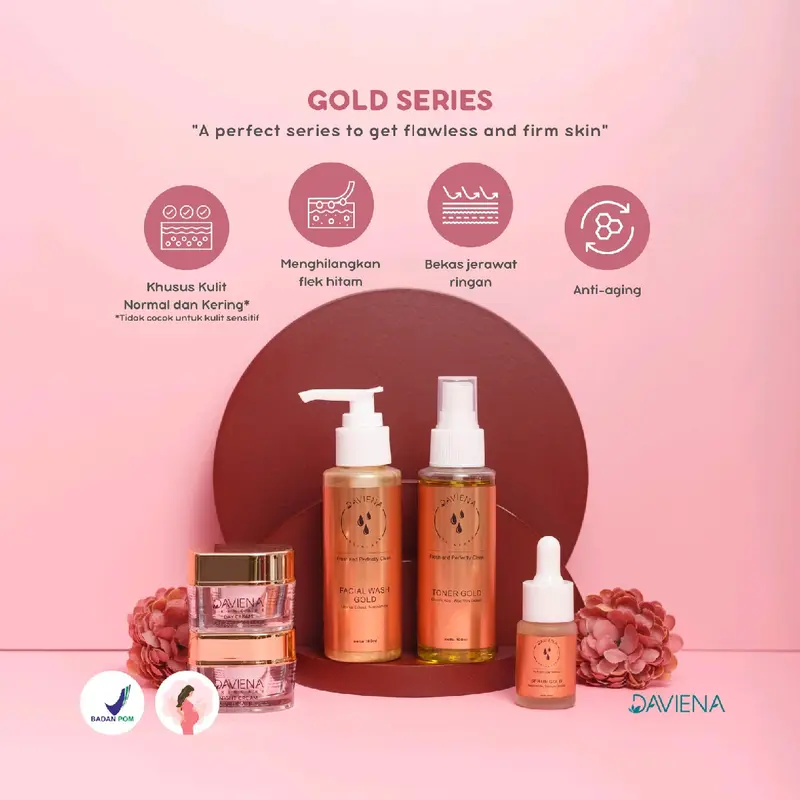 GOLD SERIES DAVIENA SKINCARE Semua Jenis Kulit Kulit sensitif Kontrol Minyak Facial Hitam Mencerahkan Wajah Memutihkan Komedo Mengencangkan Berjerawat Perawatan Kerutan 4