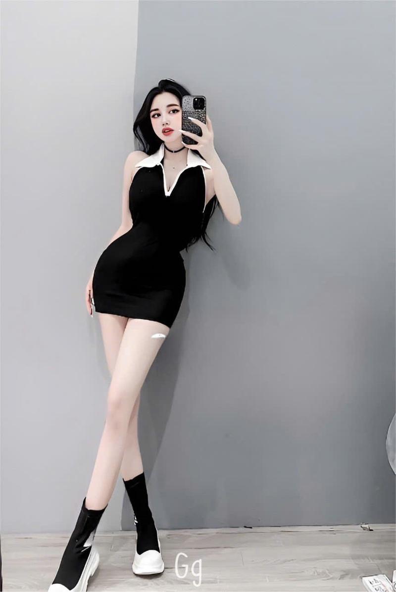 Product Introduction of Đầm yếm cổ bẻ hở lưng thun gân dáng ngắn - 0057 top women dress 1