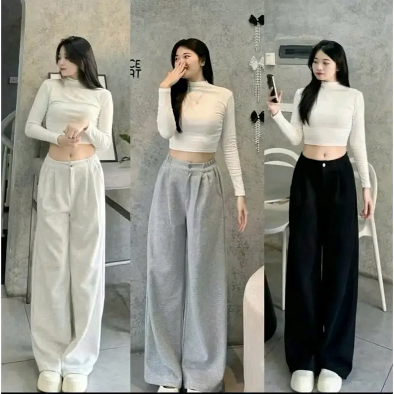 Quần nỉ ống rộng vải nỉ 2 da dày dặn ấm cho mùa đông. Cạp khóa, Form dài rộng thể thao cá tính Nhung Nữ Women Ong Xanh quần  nỉ cúc bấm 0