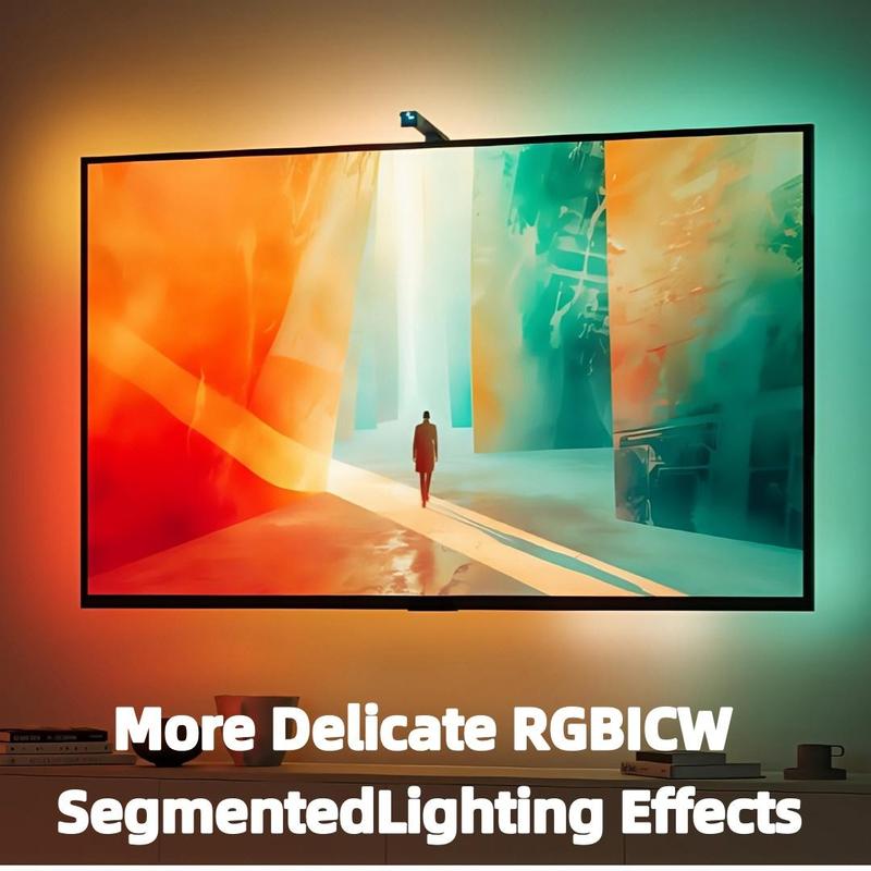Product Introduction of Smart TV LED Backlight with Camera, 5M/16.4FT LED Strip Light, Sync to Screen & Music, Color Changing Light for TV Work with Alexa & Google Assistant 4