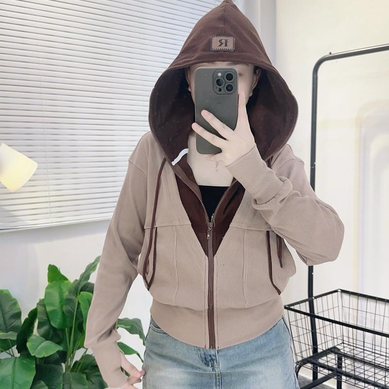 ÁO KHOÁC GÂN HÀN PHỐI MÀU 6 TÚI Nữ Women Jacket Top Nhung 0