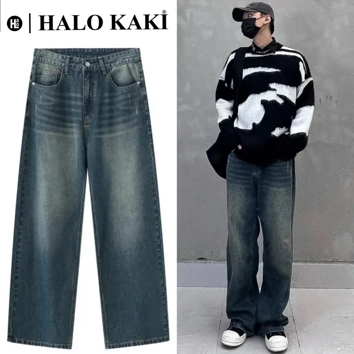 XANH NGỌC - Quần jeans ống rộng phủ gót chạm giày form wide leg - HALO KAKI - I Pants Denim Ong Có Túi