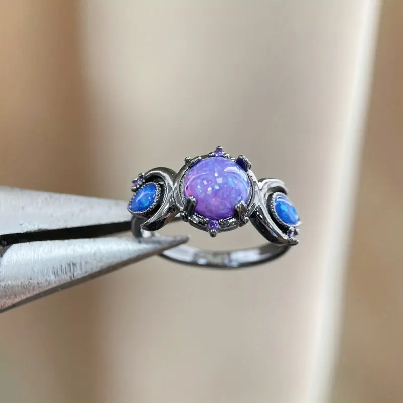 Special Lavender Imitation Opal Ring Star Moon Ring Black Ring Wedding Promise Ring Birthstone Ring Gift for Her engaged  ring mara  paris anxiety  rings brilliant  earth state maximalist  jewellery gold  nose  men amber  heart promise elongated  cushion 3